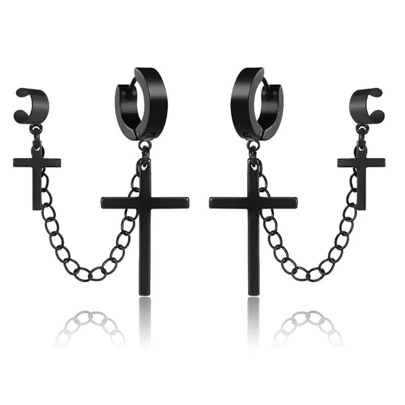 Black Punk Cross Chain Earring