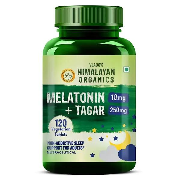 Vlado's Himalayan Organics Melatonin 10mg + Tagar 250mg | Potent Sleep Aid Formula | 120 Veg Tablets