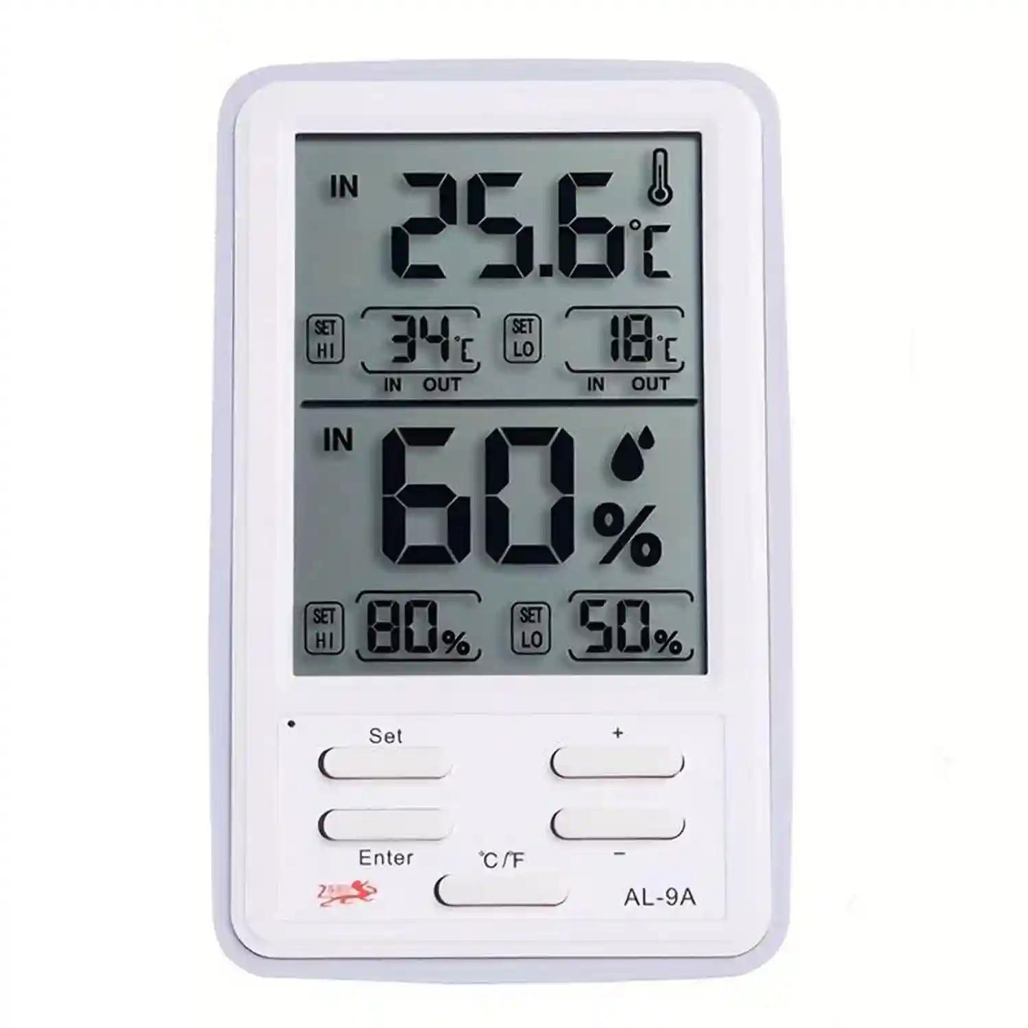 Digital Alarm Thermometer and Hygrometer Humidity Clock LCD Display Temperature Internal & External Sensor Meter Measurement Tool Electronic Humidity Clock for Home, Office (1-Pcs)