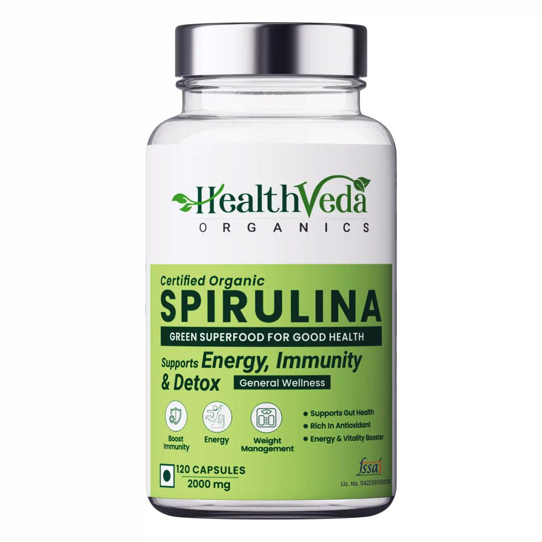 Health Veda Organics Spirulina Capsules for Good Health, 120 Veg Capsules