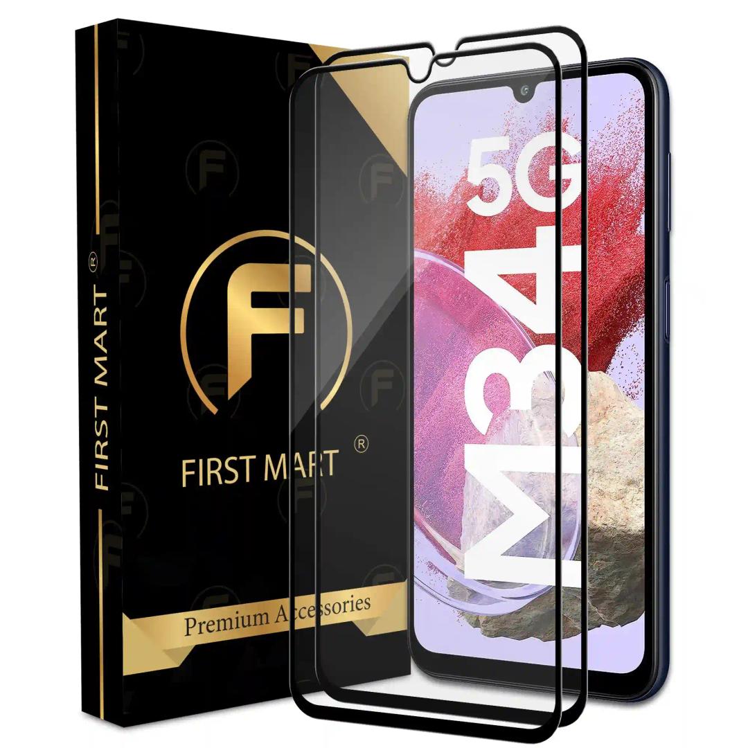 FIRST MART Premium Tempered Glass for Samsung Galaxy M34 5G / A34 5G / F34 5G with Edge to Edge Coverage and Easy Installation Kit, Pack of 2