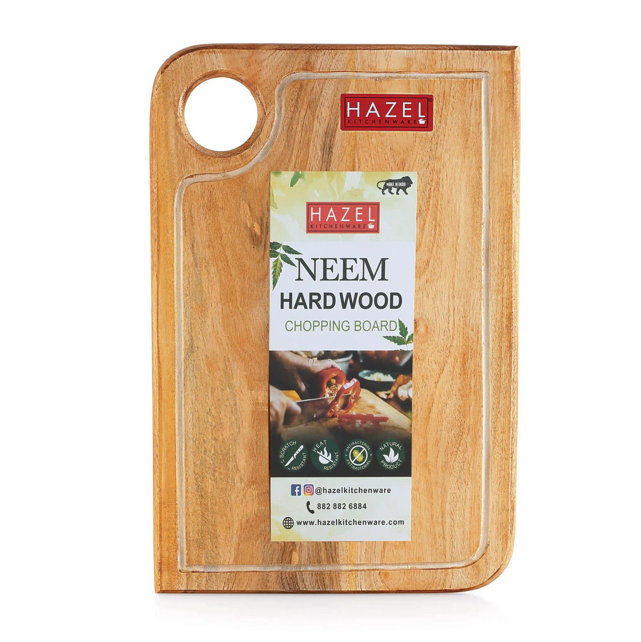 HAZEL Chopping Board Wooden for Kitchen | Neem Wood Vegetable Chopping Board | Reactangle Shape Thick Wooden Cutting Board, 9 x 14 Inch (36 x 23.3 cm)