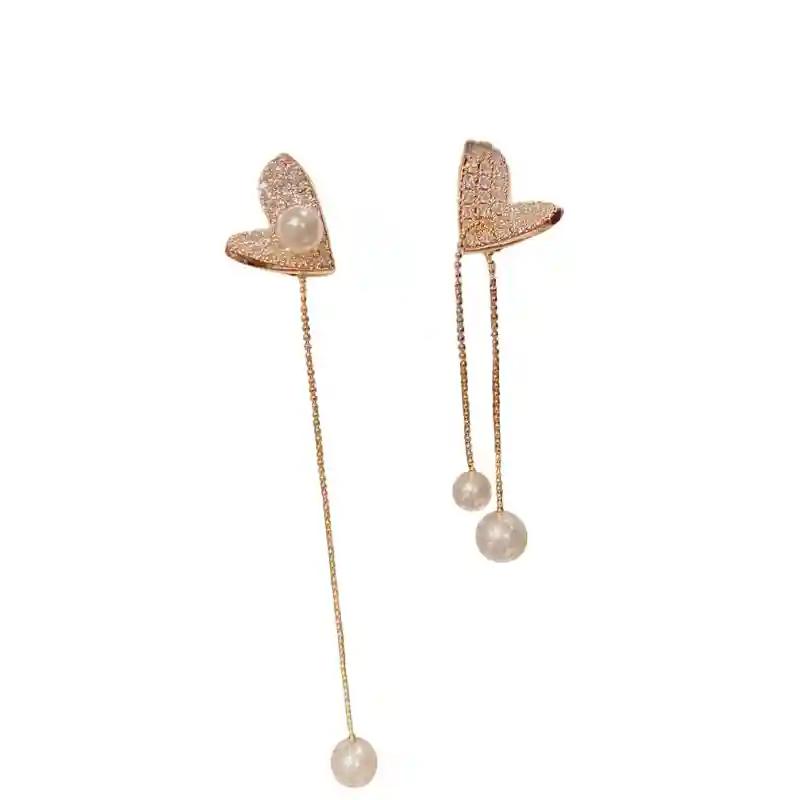 Heart Shaped Gold Plated with Pearl Hanging Earring Set