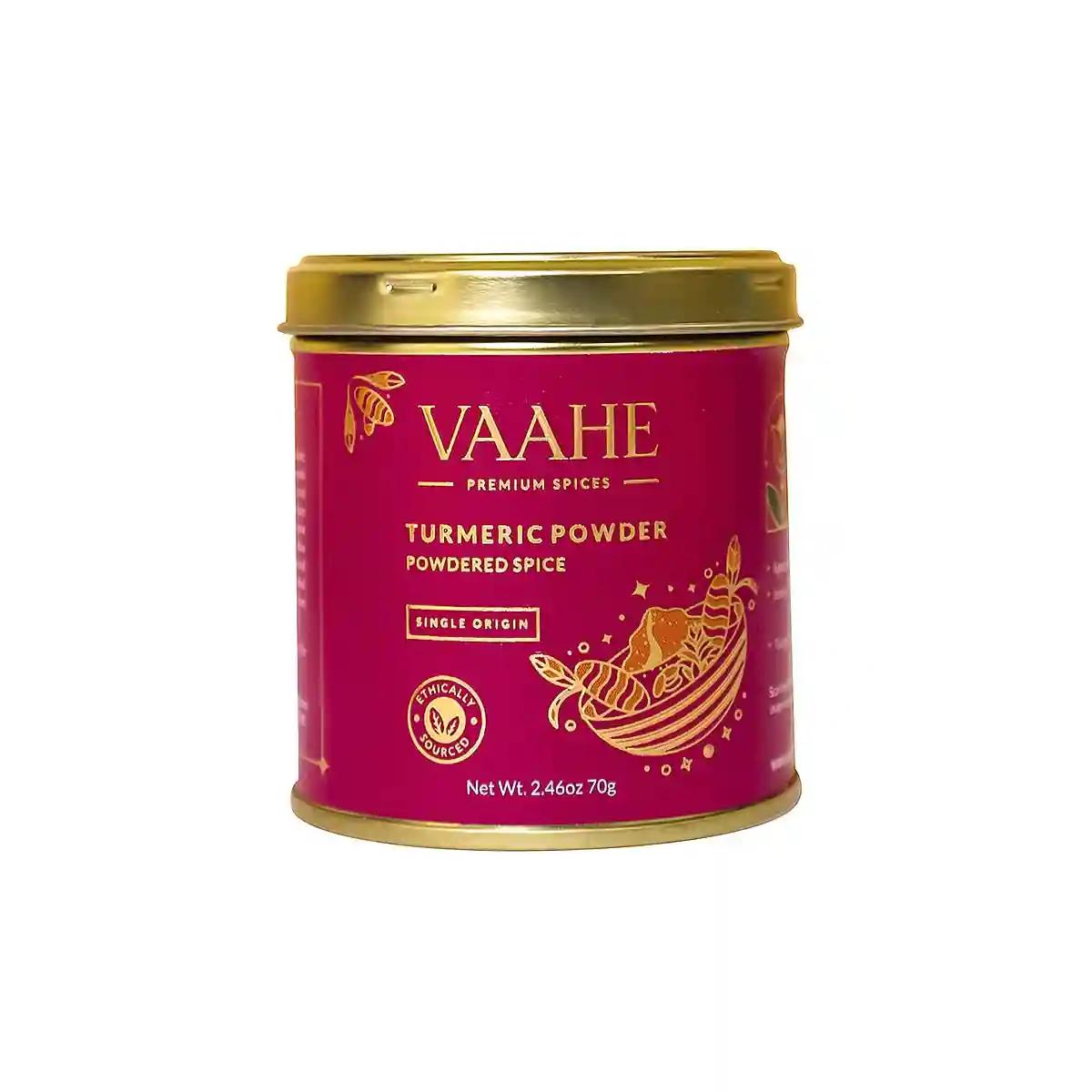 VAAHE Premium Turmeric Powder (Haldi) | Single Origin | Freshly Ground and Packed | 100% Pure and Natural | Premium Tin Box (70 gm)