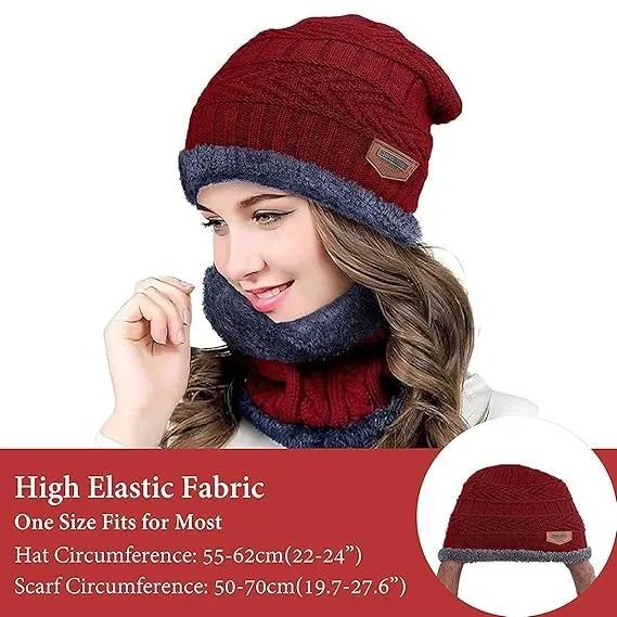 YOUTH ROBE - Premium Brand Knitted Winter Cap & Neck Scarf with fleece,Unisex Beanie Cap with Neck Warmer for Women,Thermal Cap, Fluffy Woolen Cap (set of gloves and cap) Maroon