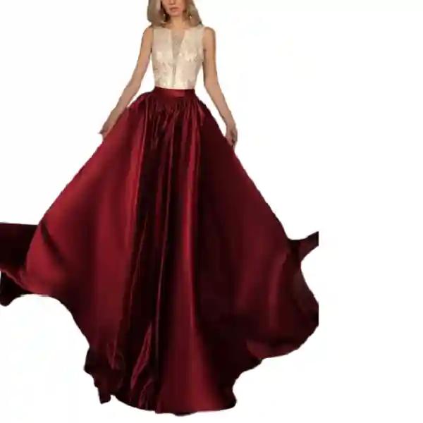 Maroon Umbrella Full Circle Silk Taffeta Maxi Skirt – Elegant Evening Party Wear-2XL