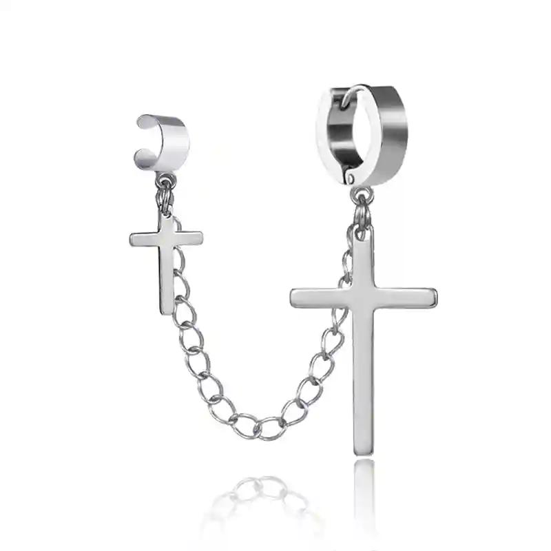 Silver Punk Cross Chain Earring