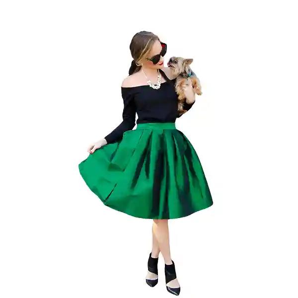 Emerald Green Knee-Length Taffeta Pleated Skirt – Elegant Evening & Christmas Party Wear-XS