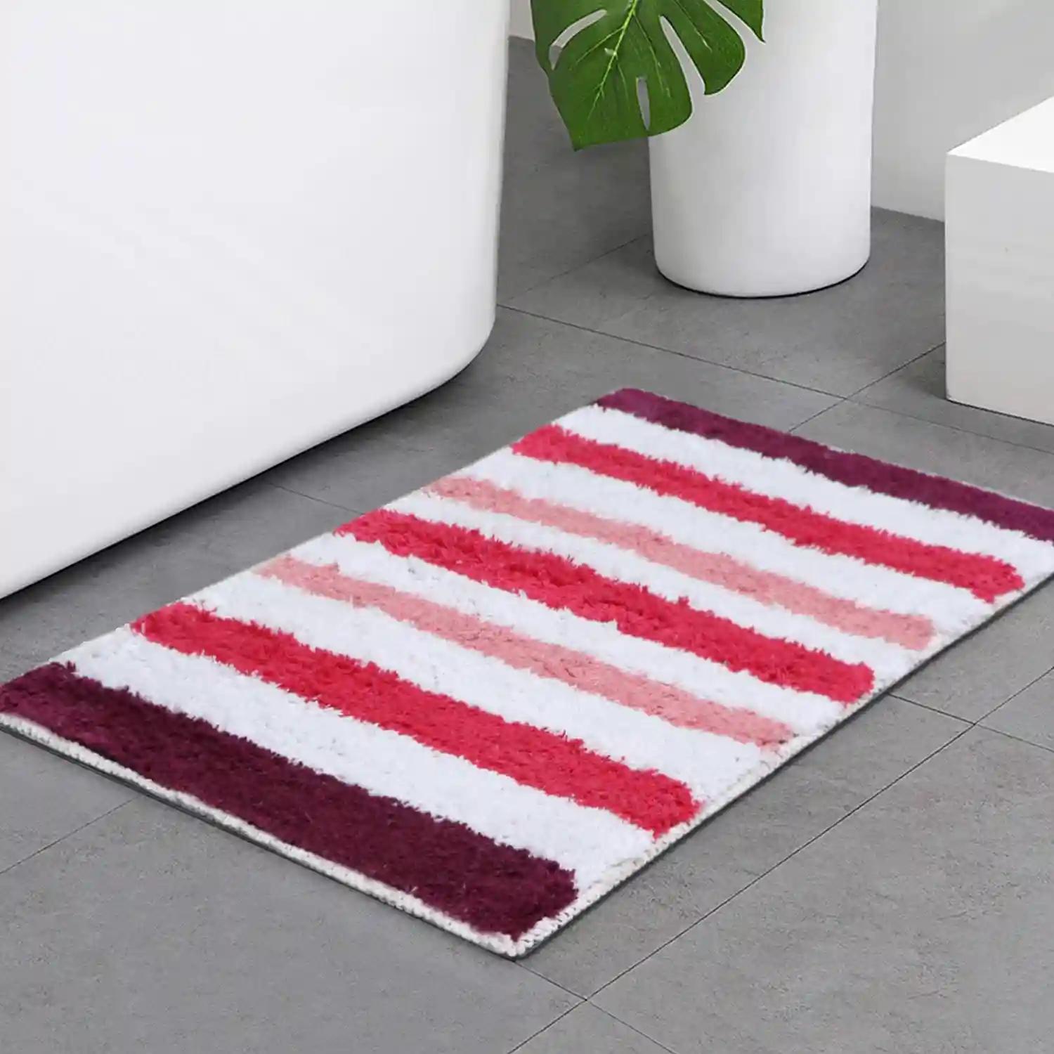 THE HOME TALK Cotton Bathmats | Water Absorbent Runners | Regular Striped Rugs | Floor Mats for Kitchen, Bathroom & Sink | Ultra Soft Mats | Non-Slip Store (Dark Pink, 40x60 CM)