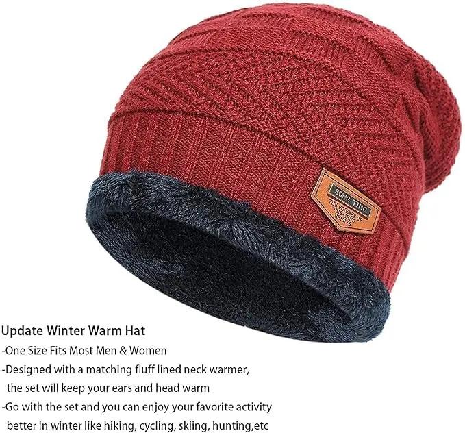 YOUTH ROBE - Premium Brand Knitted Winter Cap & Neck Scarf with fleece,Unisex Beanie Cap with Neck Warmer for Women,Thermal Cap, Fluffy Woolen Cap (set of gloves and cap) Maroon