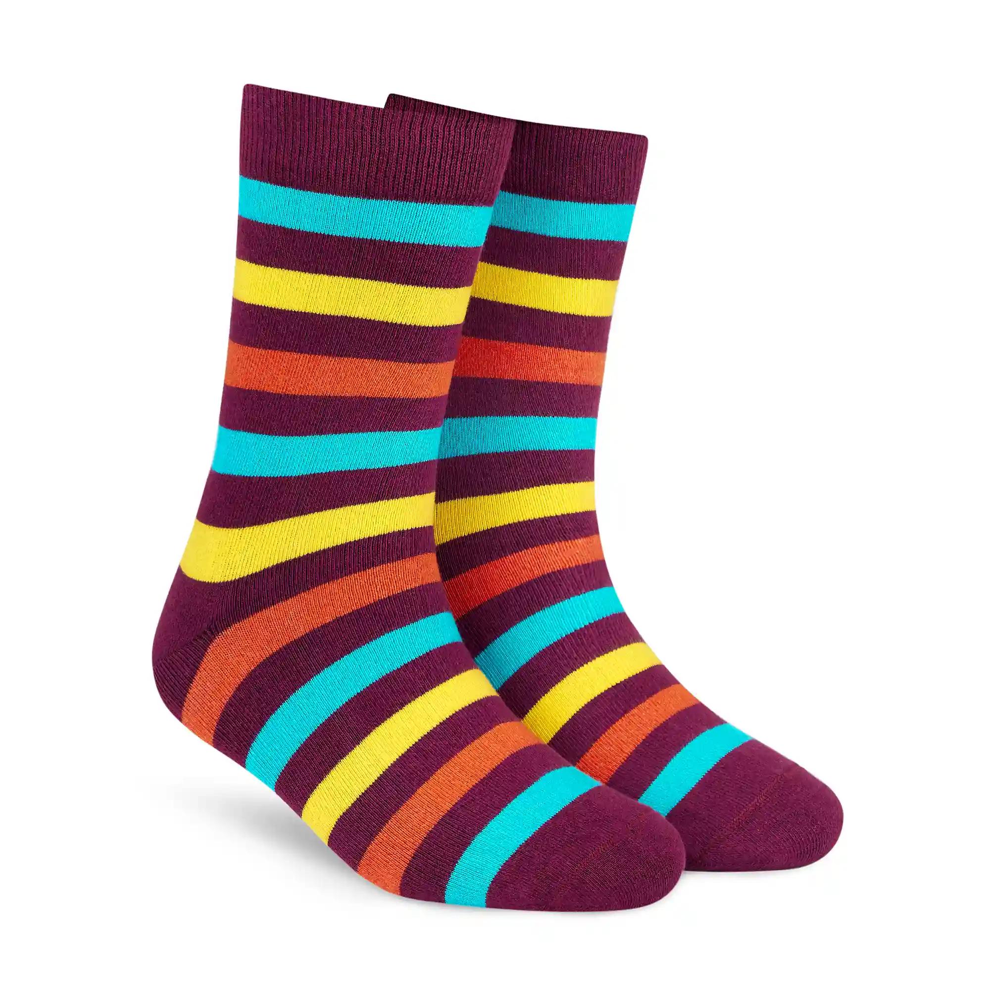 DYNAMOCKS Men's and Women's Combed Cotton Stripes Crew Length Socks (Pack of 1) (Multicolour, Free Size)-Crew_Stripes_18.0