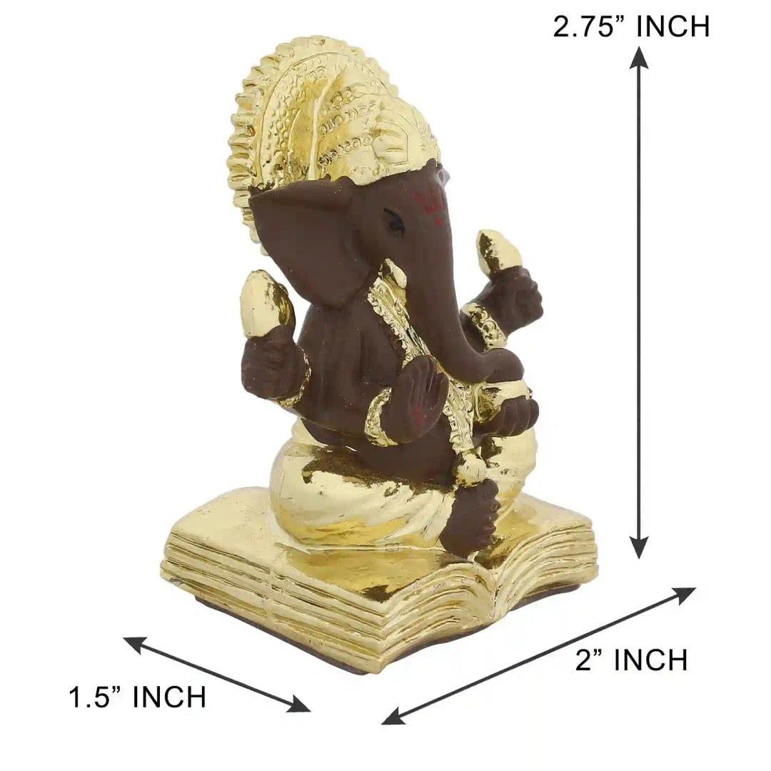 WEBELKART Gold Plated Lord Ganesha for Car Dashboard Statue Ganpati Figurine God of Luck & Success Diwali Gifts Home Decor (Size: 2.75 x 2.25 inches)