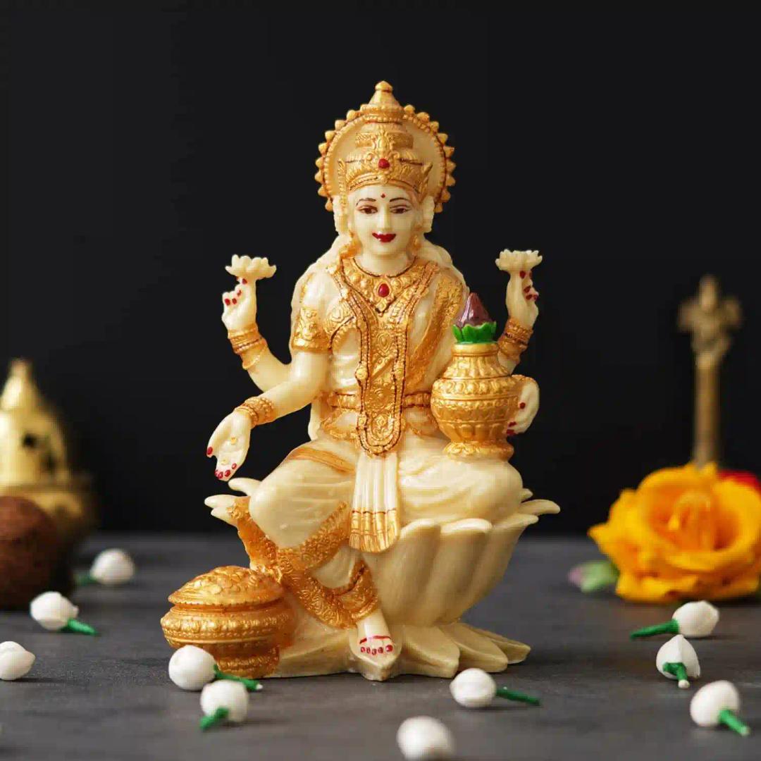 WEBELKART Premium Resin Laxmi Ji Idol Statue for Home Decor | laxmi ji Murti for Office | Diwali Pooja Decorations| Diwali Pooja Idol (7" Inches)