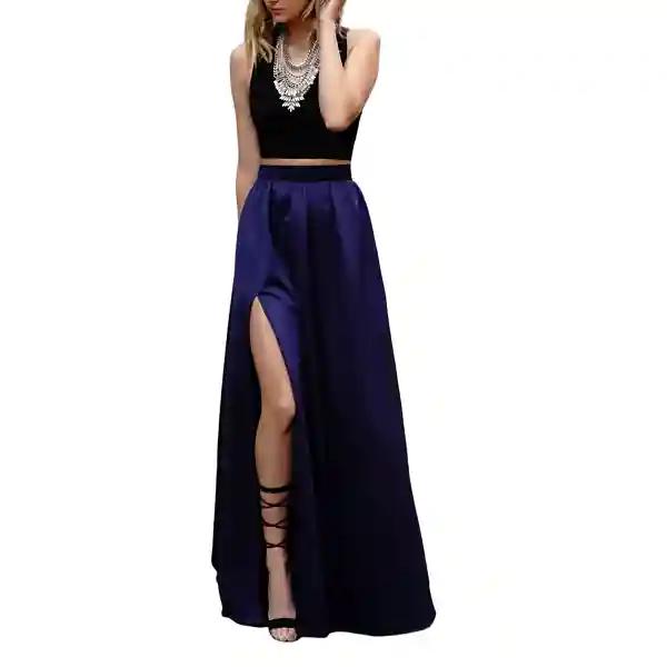 Silk Taffeta Navy Blue Slit Skirt – Elegant Party Wear for Formal Events-XS