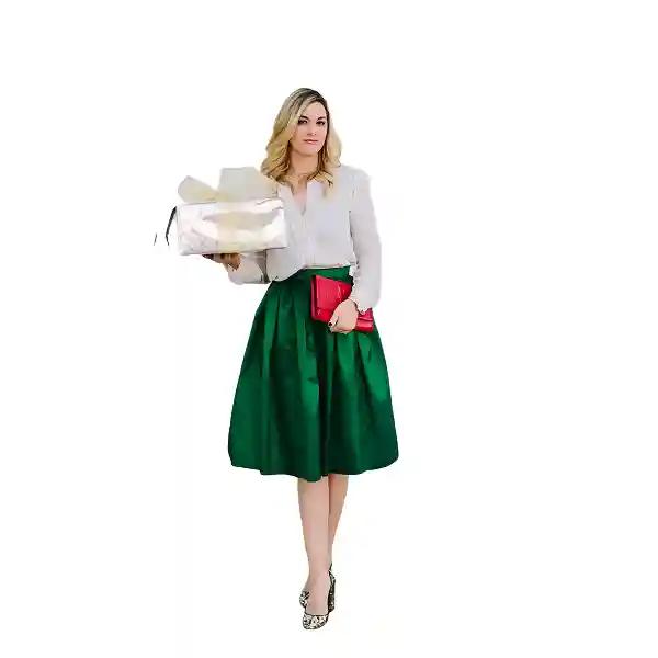 Silk Taffeta Pleated Skirt Knee Length – Elegant Wedding & Party Wear-L