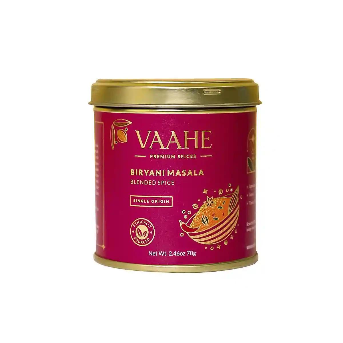 VAAHE Premium Biryani Masala | 17+ Natural Spices | Freshly Ground and Packed | 100% Pure and Natural | Single Origin | Premium Tin Box (70 gm)