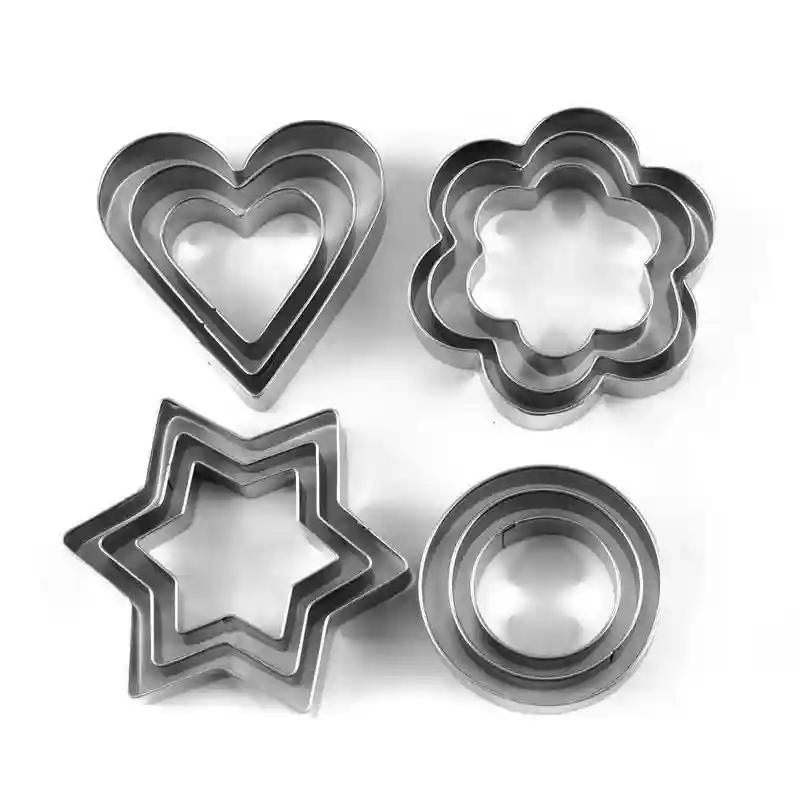 KHUSHIYA ENTERPRISE Stainless Steel Cookie Cutter with 4 Different Shapes (Set of 12)