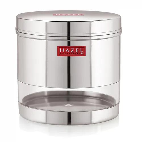 HAZEL Stainless Steel Transparent Wide Mouth See Through Container, Silver, 1 PC, 1100 Ml