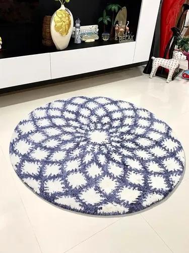 THE HOME TALK Hand Tufted Round Carpet, 3 feet Round (3 feet, White Navy), Home Decor, Anti Skid Mat