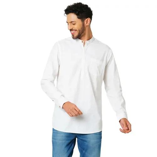 Indivisual Men's Premium Cotton Solid Bright White Shirt Kurta - S