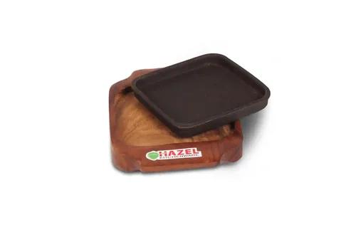 HAZEL Sizzling Brownie Plate/Tray with Wooden Base Square 6 Inch