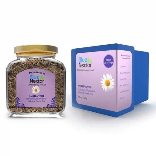 BLUE NECTAR Amritanadi Darjeeling Chamomile Green Tea for Detox and Calmness (50 grams | 25 cups)