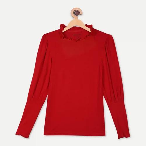 Organic Bamboo Fabric Girl's Frill Top Red 2 Years