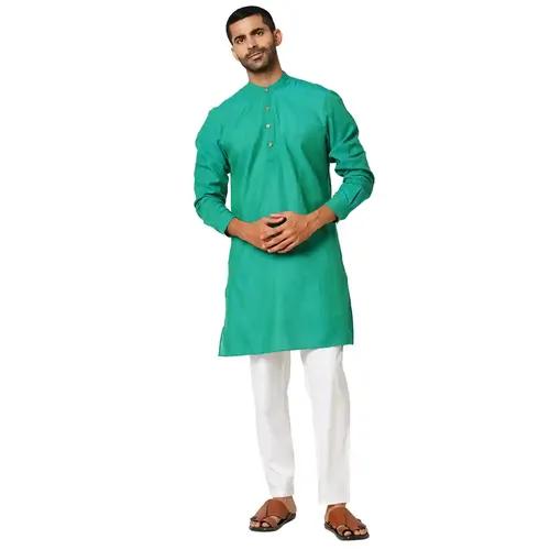 Indivisual Men's Two tone Yarn Dyed Forest Green Kurta - S