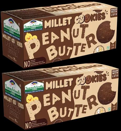 Tummy Friendly Foods Millet Cookies -  Peanut Butter - Pack Of 2 - 75G Each. Healthy Ragi Biscuits, Snacks For Baby, Kids & Adults