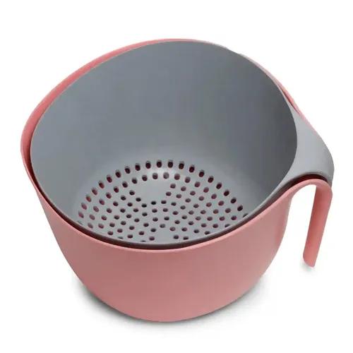 Gluman Washing Vegetables and Fruit Draining Basket Strainer | Fruit Basket for Dining Table | Multifunctional Detachable Double Layer Drain Basket Salad Bowl Basket | Anti-Skid Bottom Pegs (Pink)