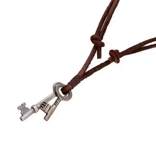 Leather Necklace with Key Design Pendant