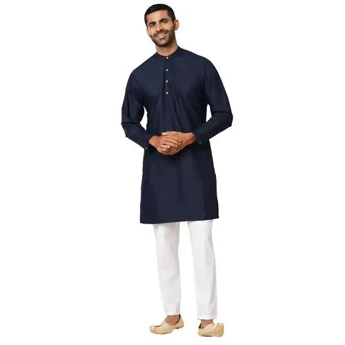 Indivisual Men's Solid Navy Blue Kurta - S