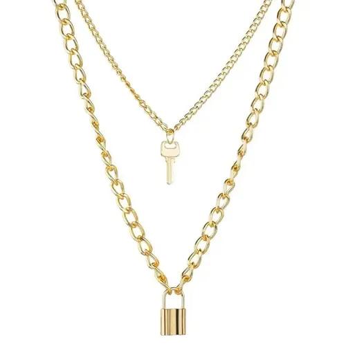 Lock and Key Gold Plated Neckpiece 2 layered