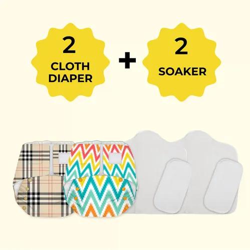 Snugkins Newborn Bliss Cloth Diapers (2 Diaper, 2 Wet-Free Organic Cotton Pad & 2 Booster Pad)