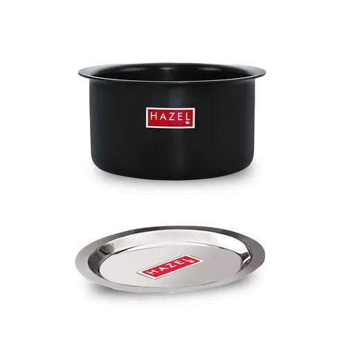 HAZEL Hard Anodised Aluminium Tope with Lid | Hard Anodised Cookware Boiling Tope Patila with Steel Lid Cover for Cooking (Tope Capacity 1500ml, Lid 18.3 cm), Black