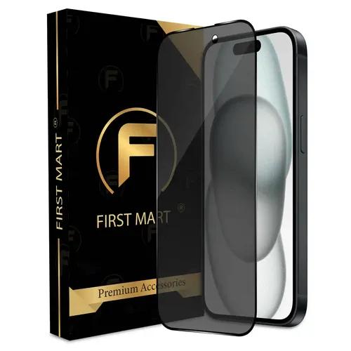 FIRST MART Edge to Edge Privacy Tempered Glass for iPhone 15 Full Screen Coverage with Easy Installation Kit | Black Glossy