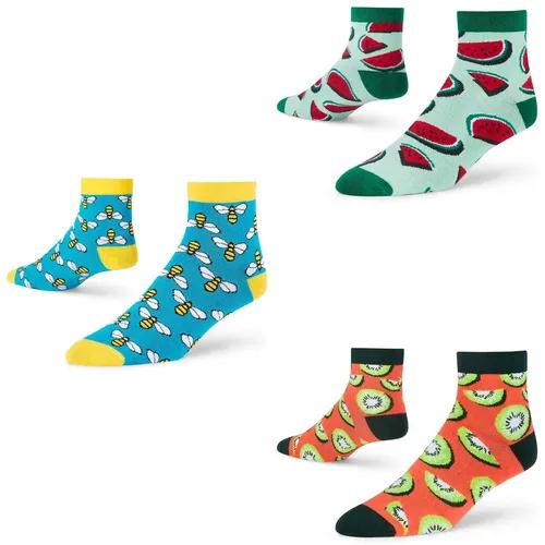 DYNAMOCKS Men's and Women's Combed Cotton Ankle Length Socks (Pack of 3) (Multicolour, Free Size)_Kiwi_Bees_Melon