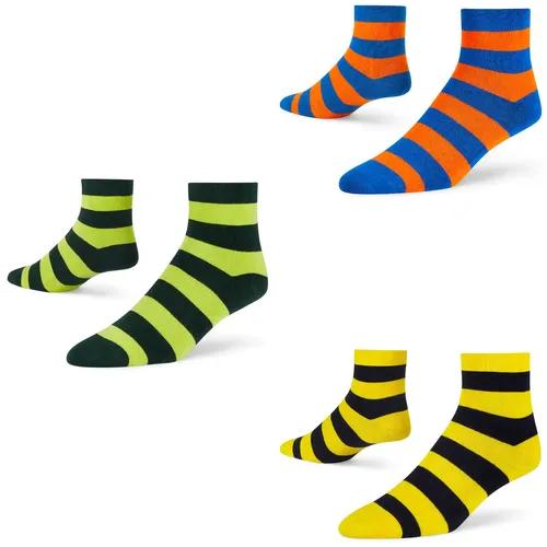 DYNAMOCKS Men's and Women's Combed Cotton Ankle Length Socks (Pack of 3) (Multicolour, Free Size)_Stripes_Bold_NG_O_B_O_Y_B