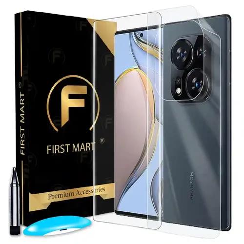 FIRST MART Tempered Glass for Tecno Phantom X2 5G with Edge to Edge Full Screen Coverage and Easy UV Glue Installation Kit and Back Nano Membrane