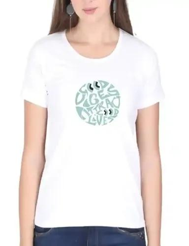 Good Vibes - Regular Fit Round Neck White T-shirt for Women - XS