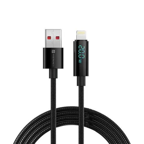 Portronics Konnect View 20 W Unbreakable USB to 8 Pin Cable with LED Display, 480Mbps Data Sync, Compatible with All Lightning Devices 1.2M Length(Black)