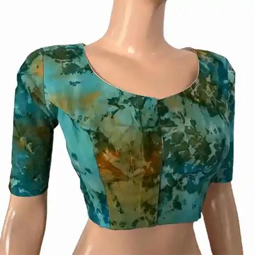 Bathik Cotton Round neck Blouse - Multicolor S