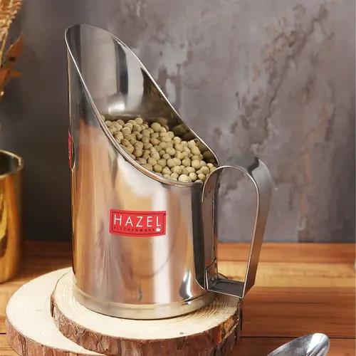 HAZEL Stainless Steel Grain Scoop Spoon I 1 Piece Measuring Spoon for Rice, Grain Flour & Sugar I Scooper Spoon for Kitchen