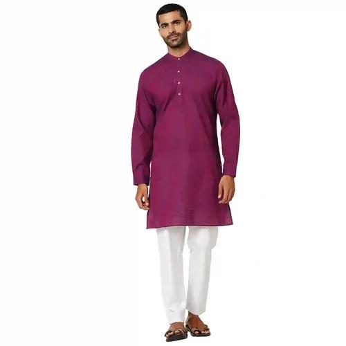 Indivisual Men's Two tone Yarn Dyed Royal Purple Kurta - S