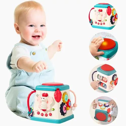 FIRST MART 5 In 1 Activity Toys For 1+ Year Old With Animal Voices, Rhymes, Tunes, Drum Box With Lights, Musical Toys For 1 Year Old & Toddlers Toys,3 Aa Batteries Incl, Pink