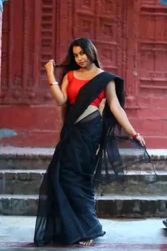 Soft Silk Sequence Chumki Saree - Black