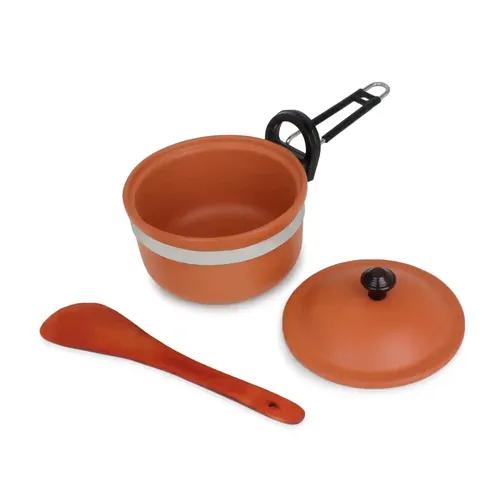 KSI Handmade Terracotta Clay Frying Pan (1.5 litres) with Lid, Eco Friendly Earthen Clay Frying Pan for Cooking and Wooden Palta Spatula