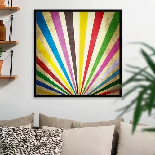 ArtzFolio Multi Color Grunge Sunbeams | Premium Canvas Painting for Bedroom & Living Room | Black Wood Frame | 28 x 28 inch (71 x 71 cms)