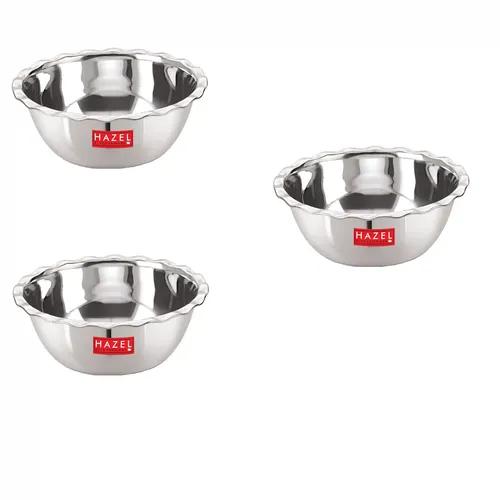 HAZEL Stainless Steel Serving Bowl Vati Vati Katori Set of 3, Silver