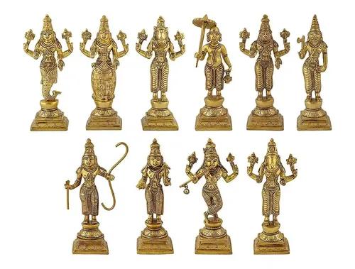 ARTVARKO Brass Dashavatara Dasavatharam Of Lord Vishnu Statues Ten Incarnations Avatars Idol Murti (Gold Color 6 Inch.10 Pcs,4.5 Kg)